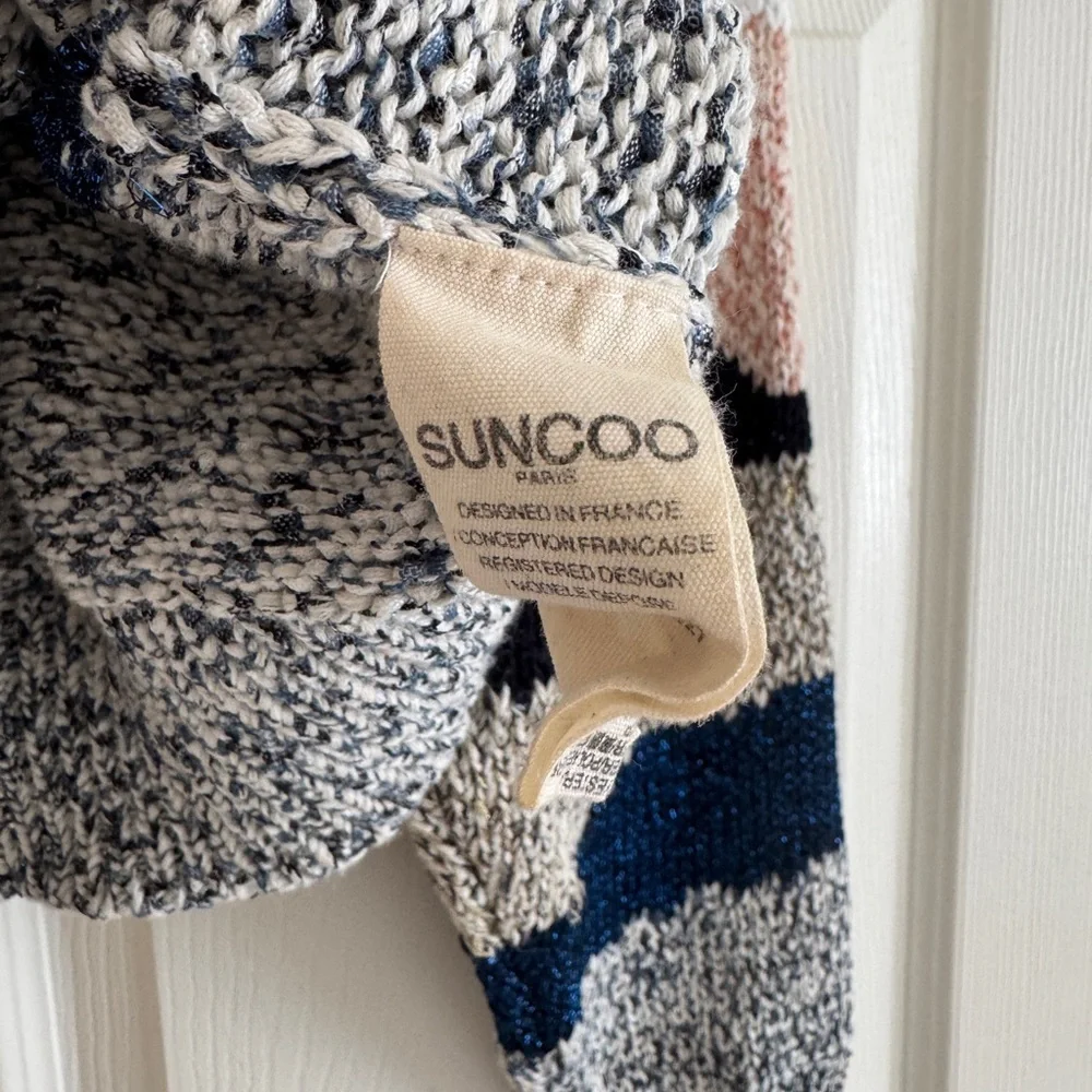 SUNCOO Paris Sweater T2 / Medium Abstract Knit Pullover Neutral Stripe